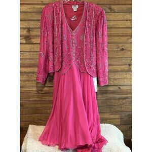 Beaded Drama Special Occasion Pink Jacket And Halter Dress Size Small Evening